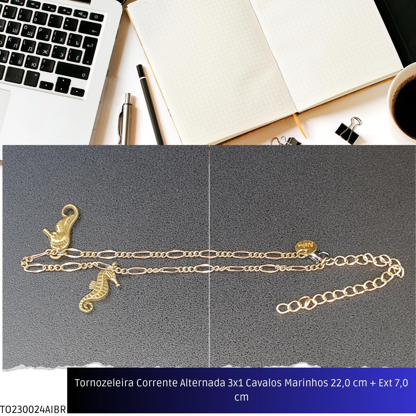 Tornozeleira Corrente Alternada 3x1 Cavalos Marinhos 22.0 cm + Ext 7.0 cm  - Código.: TO230024AIBR  - Peso.: 5.7 gr