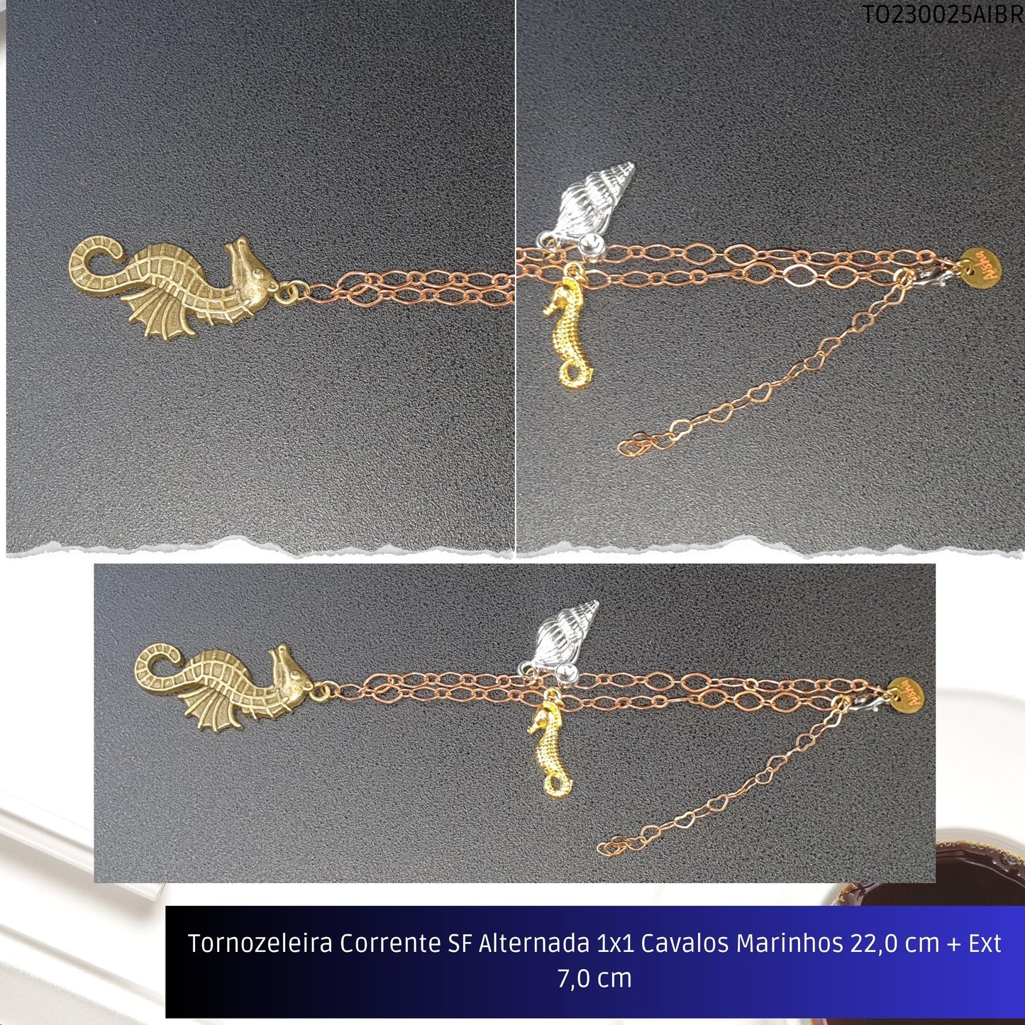 Tornozeleira Corrente SF Alternada 1x1 Cavalos Marinhos 22.0 cm + Ext 7.0 cm  - Código.: TO230025AIBR  - Peso.: 7.6 gr