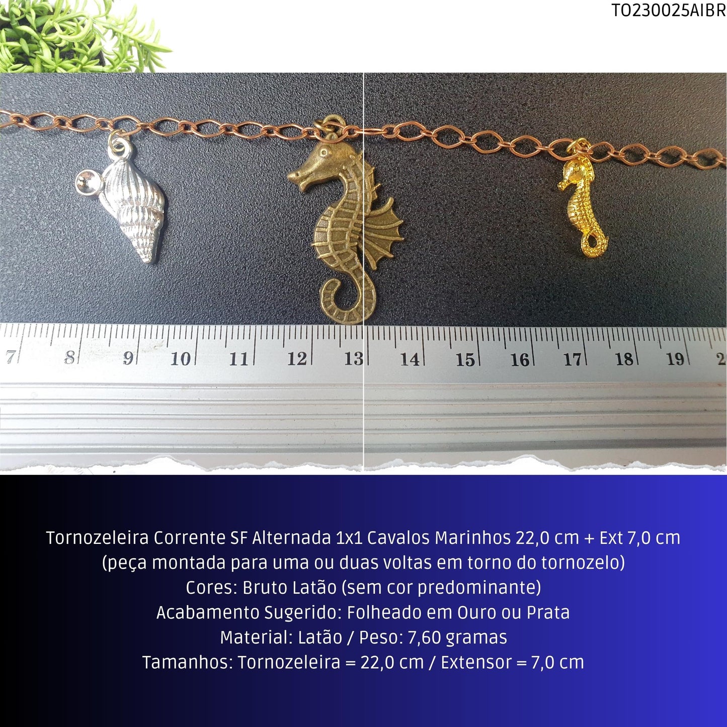 Tornozeleira Corrente SF Alternada 1x1 Cavalos Marinhos 22.0 cm + Ext 7.0 cm  - Código.: TO230025AIBR  - Peso.: 7.6 gr