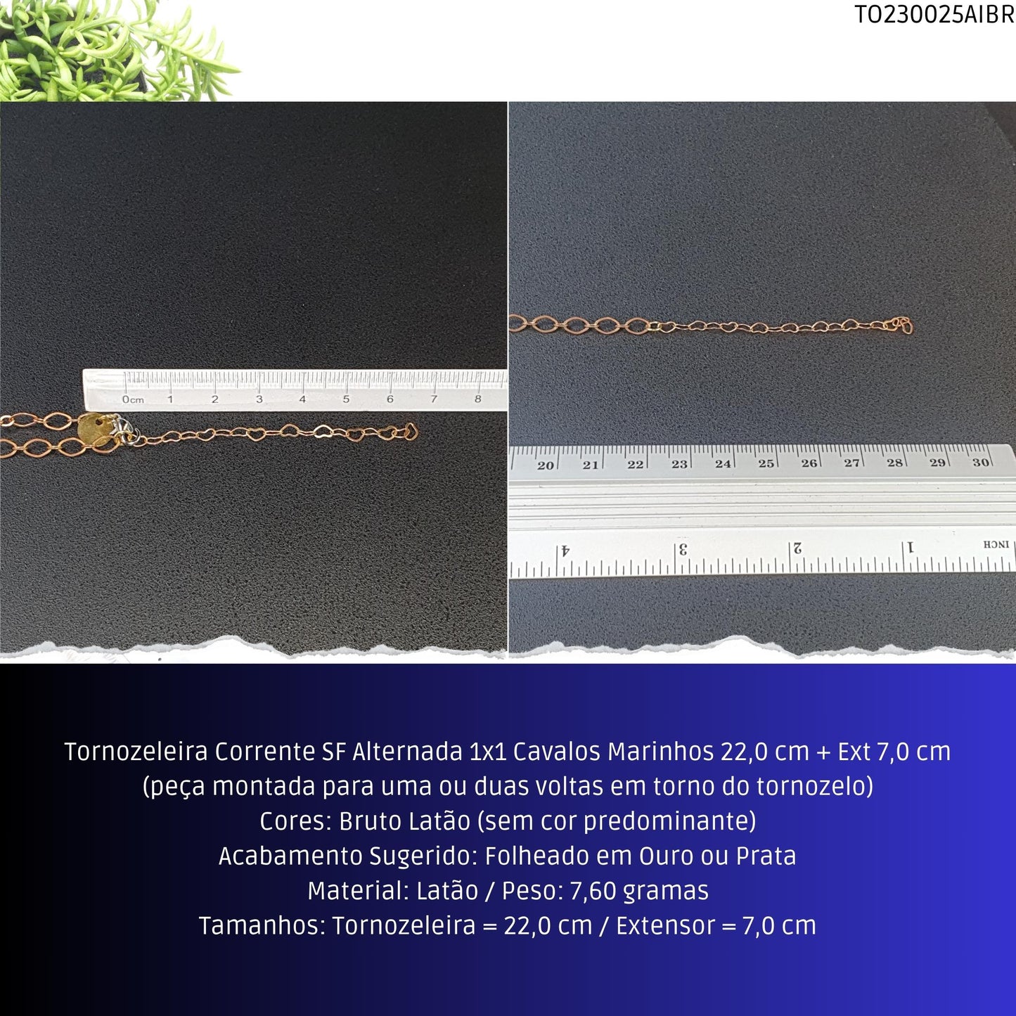 Tornozeleira Corrente SF Alternada 1x1 Cavalos Marinhos 22.0 cm + Ext 7.0 cm  - Código.: TO230025AIBR  - Peso.: 7.6 gr