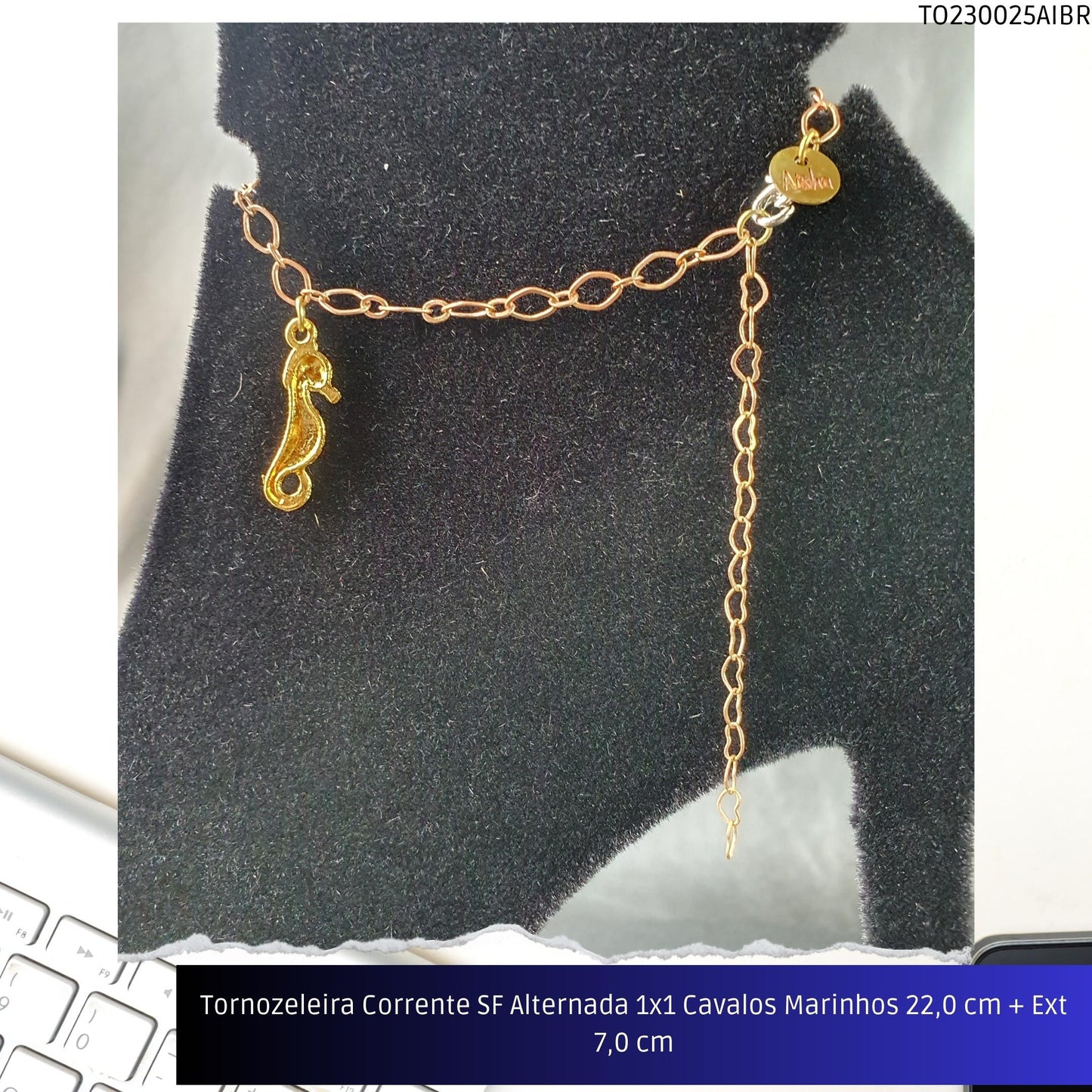 Tornozeleira Corrente SF Alternada 1x1 Cavalos Marinhos 22.0 cm + Ext 7.0 cm  - Código.: TO230025AIBR  - Peso.: 7.6 gr