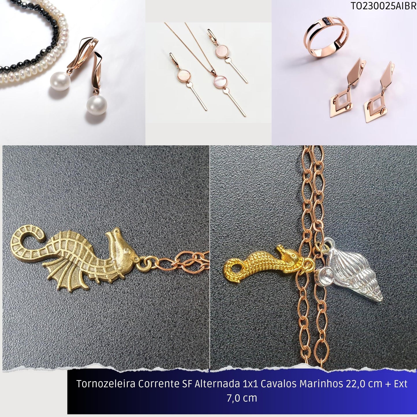Tornozeleira Corrente SF Alternada 1x1 Cavalos Marinhos 22.0 cm + Ext 7.0 cm  - Código.: TO230025AIBR  - Peso.: 7.6 gr