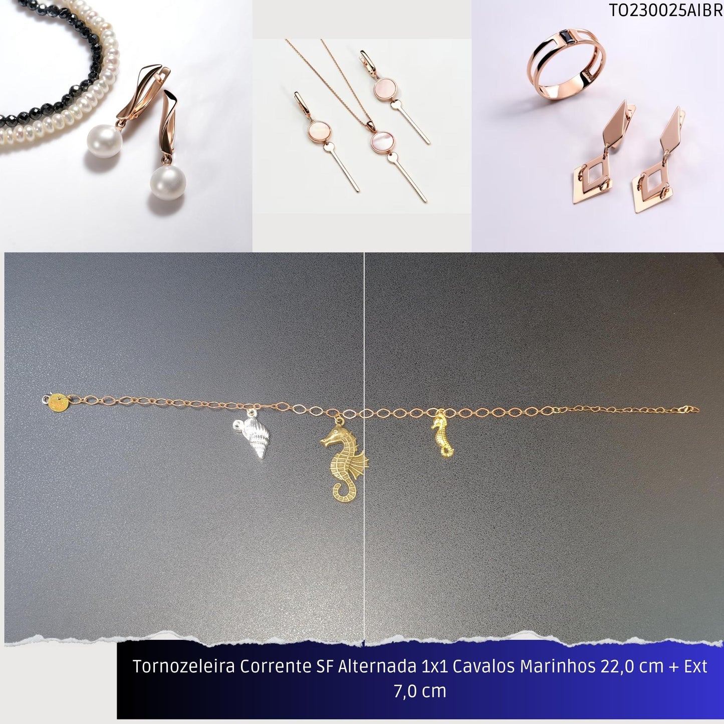 Tornozeleira Corrente SF Alternada 1x1 Cavalos Marinhos 22.0 cm + Ext 7.0 cm  - Código.: TO230025AIBR  - Peso.: 7.6 gr