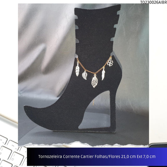 Tornozeleira Corrente Cartier Folhas/Flores 21.0 cm Ext 7.0 cm  - Código.: TO230026AIBR  - Peso.: 5.4 gr
