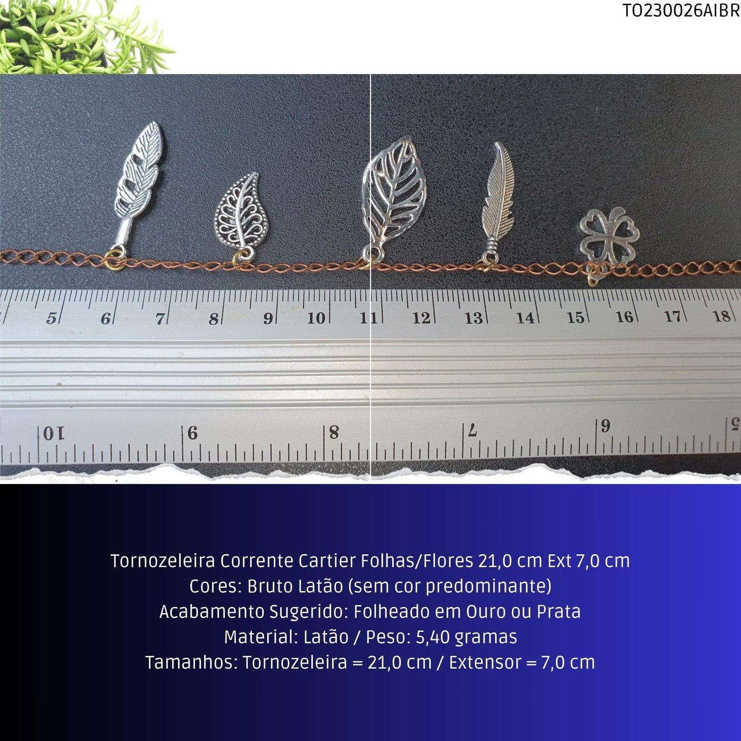 Tornozeleira Corrente Cartier Folhas/Flores 21.0 cm Ext 7.0 cm  - Código.: TO230026AIBR  - Peso.: 5.4 gr
