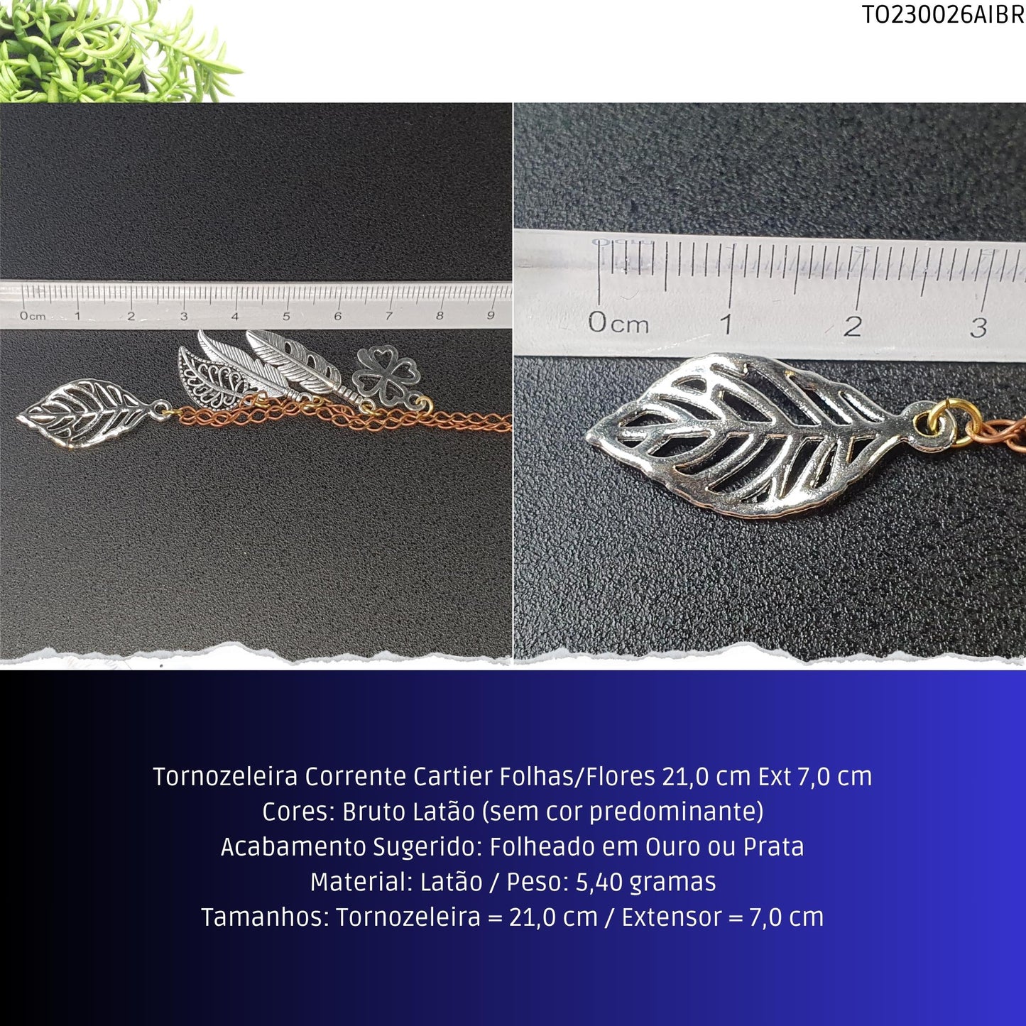 Tornozeleira Corrente Cartier Folhas/Flores 21.0 cm Ext 7.0 cm  - Código.: TO230026AIBR  - Peso.: 5.4 gr