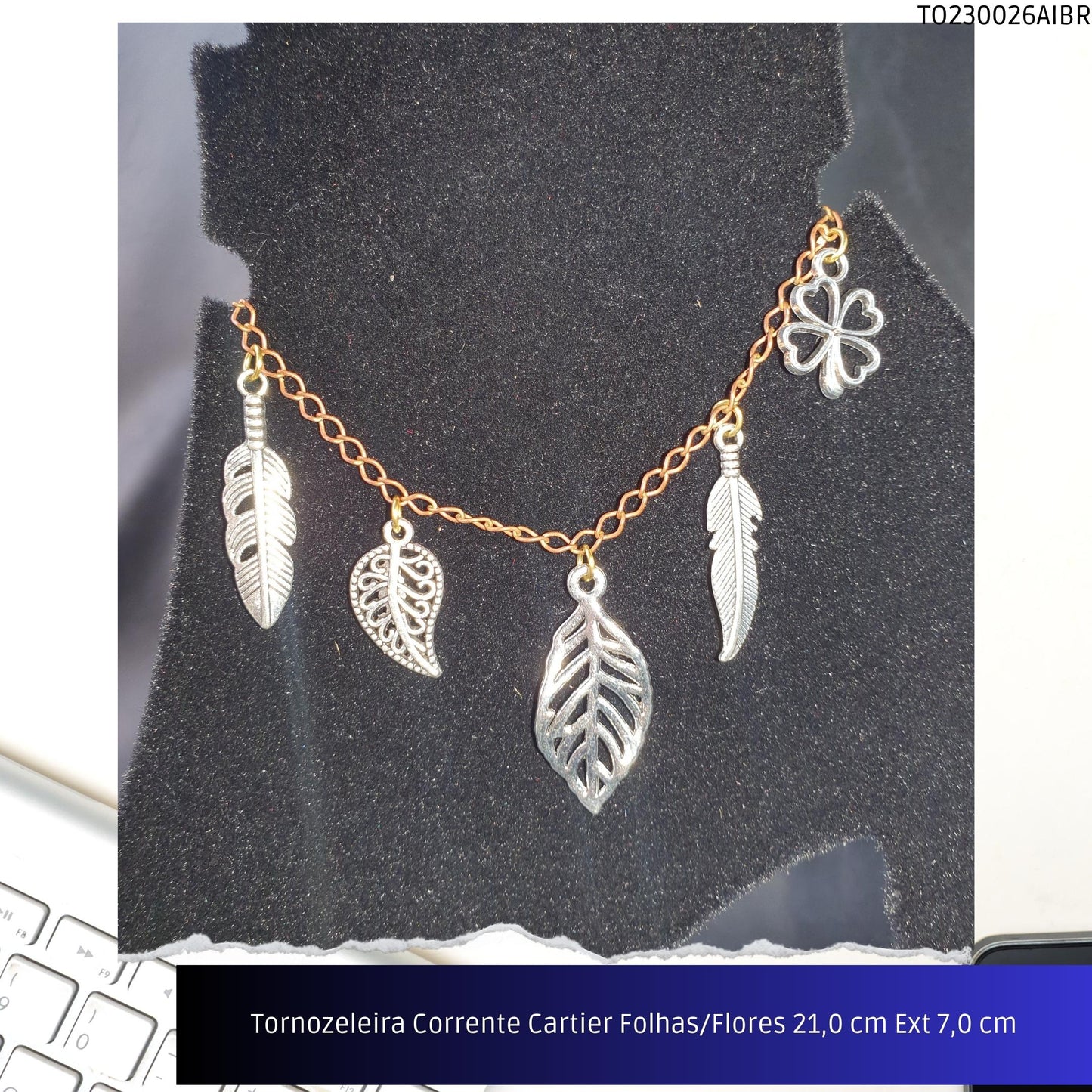 Tornozeleira Corrente Cartier Folhas/Flores 21.0 cm Ext 7.0 cm  - Código.: TO230026AIBR  - Peso.: 5.4 gr