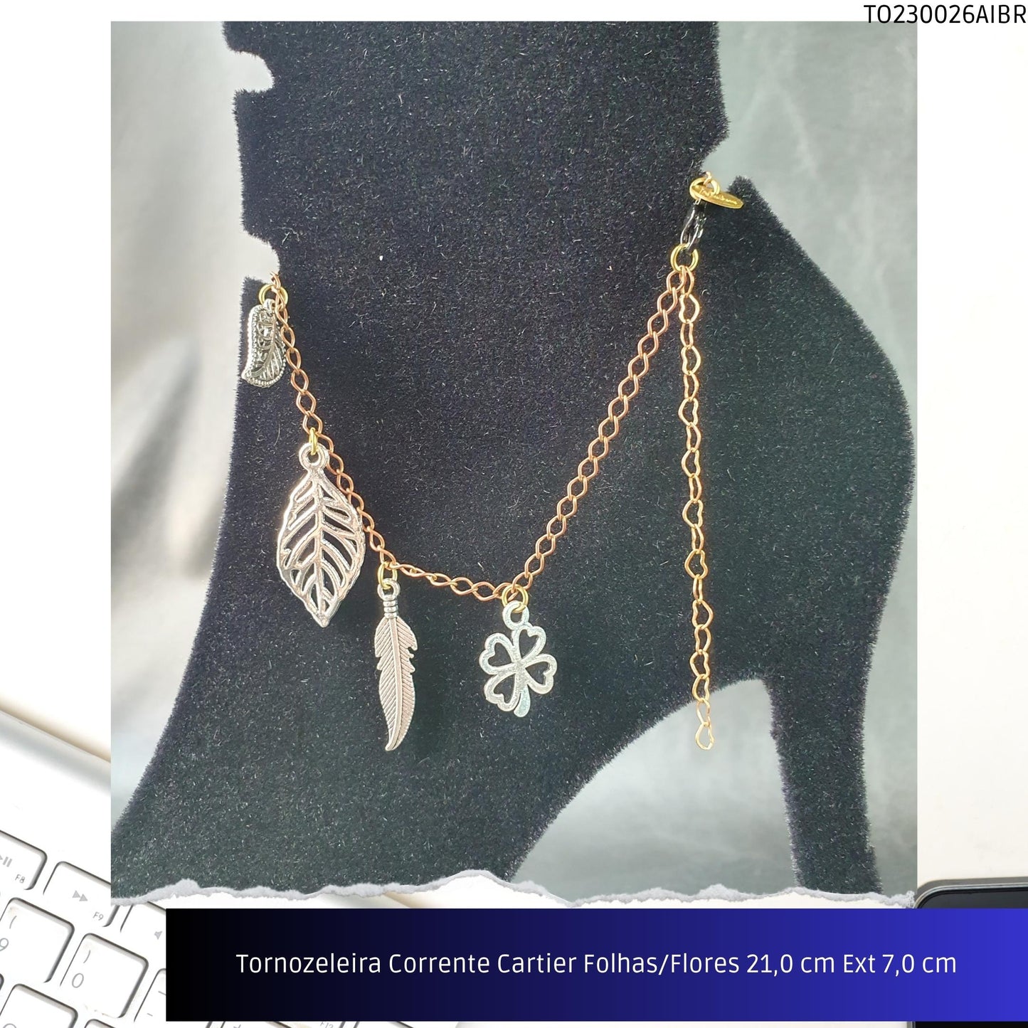 Tornozeleira Corrente Cartier Folhas/Flores 21.0 cm Ext 7.0 cm  - Código.: TO230026AIBR  - Peso.: 5.4 gr
