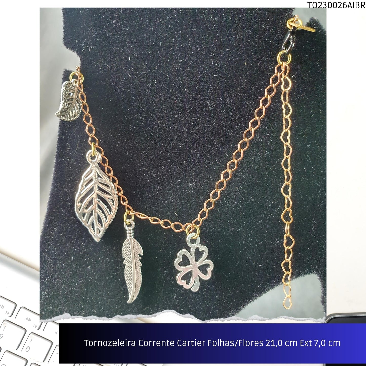 Tornozeleira Corrente Cartier Folhas/Flores 21.0 cm Ext 7.0 cm  - Código.: TO230026AIBR  - Peso.: 5.4 gr