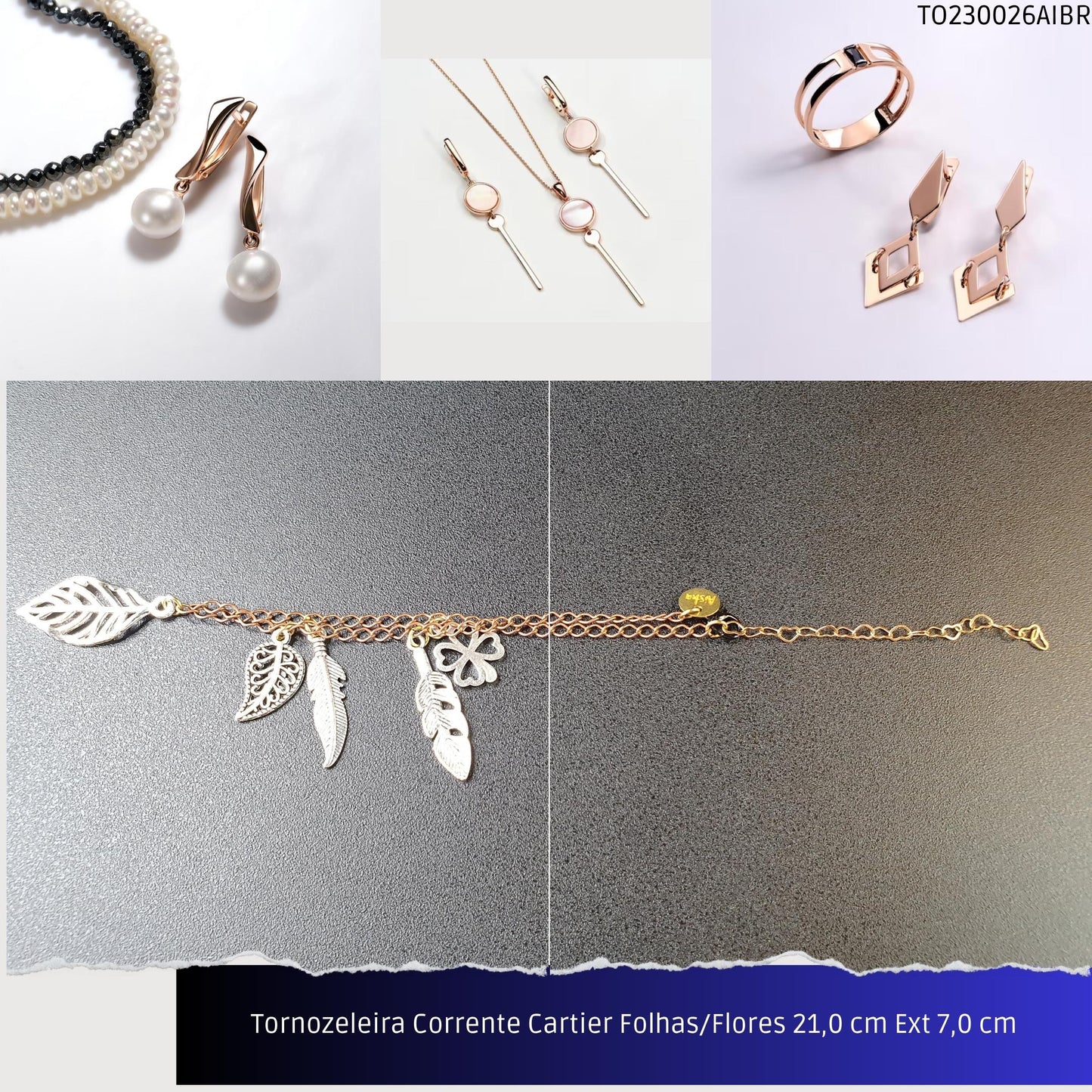 Tornozeleira Corrente Cartier Folhas/Flores 21.0 cm Ext 7.0 cm  - Código.: TO230026AIBR  - Peso.: 5.4 gr