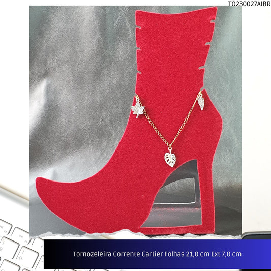 Tornozeleira Corrente Cartier Folhas 21.0 cm Ext 7.0 cm  - Código.: TO230027AIBR  - Peso.: 4.7 gr