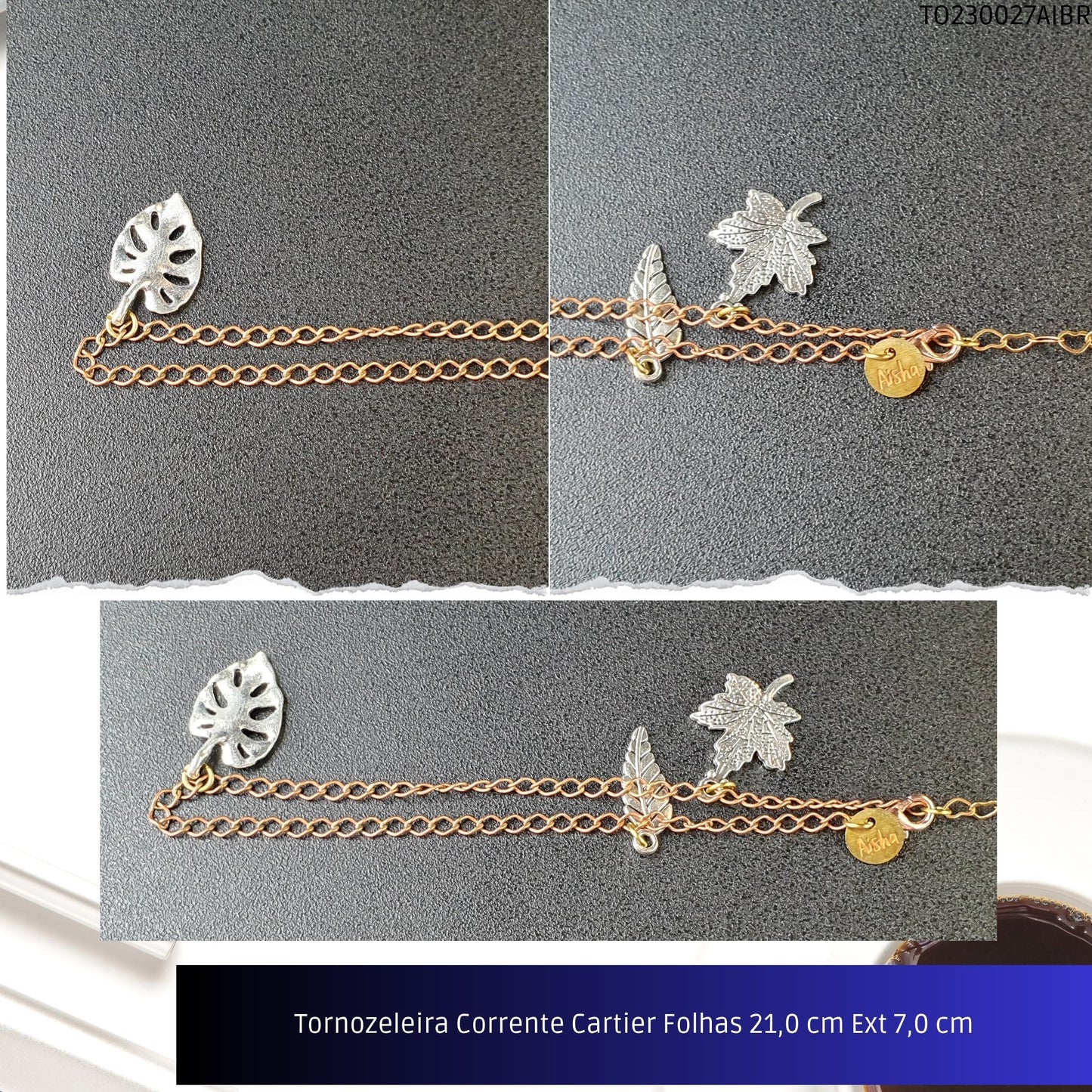 Tornozeleira Corrente Cartier Folhas 21.0 cm Ext 7.0 cm  - Código.: TO230027AIBR  - Peso.: 4.7 gr