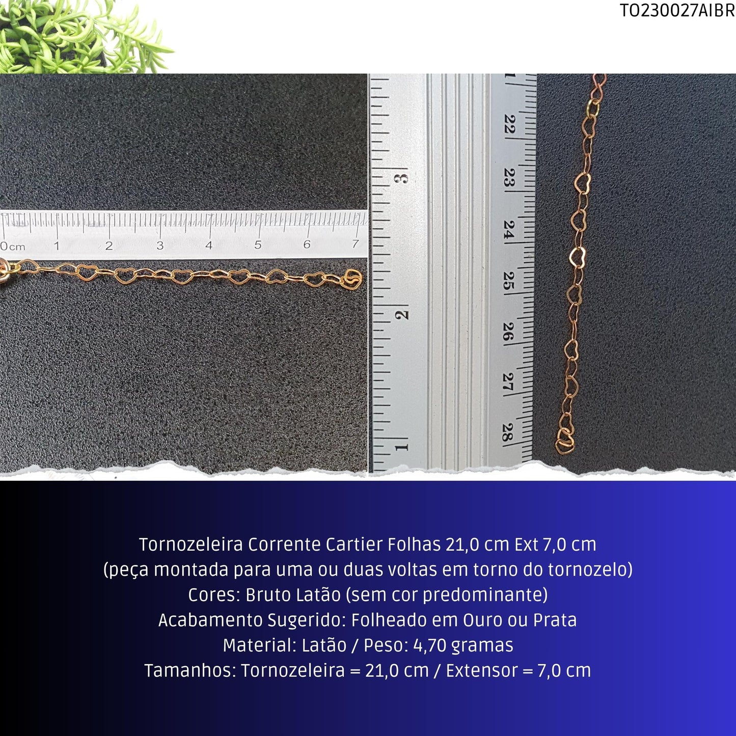 Tornozeleira Corrente Cartier Folhas 21.0 cm Ext 7.0 cm  - Código.: TO230027AIBR  - Peso.: 4.7 gr