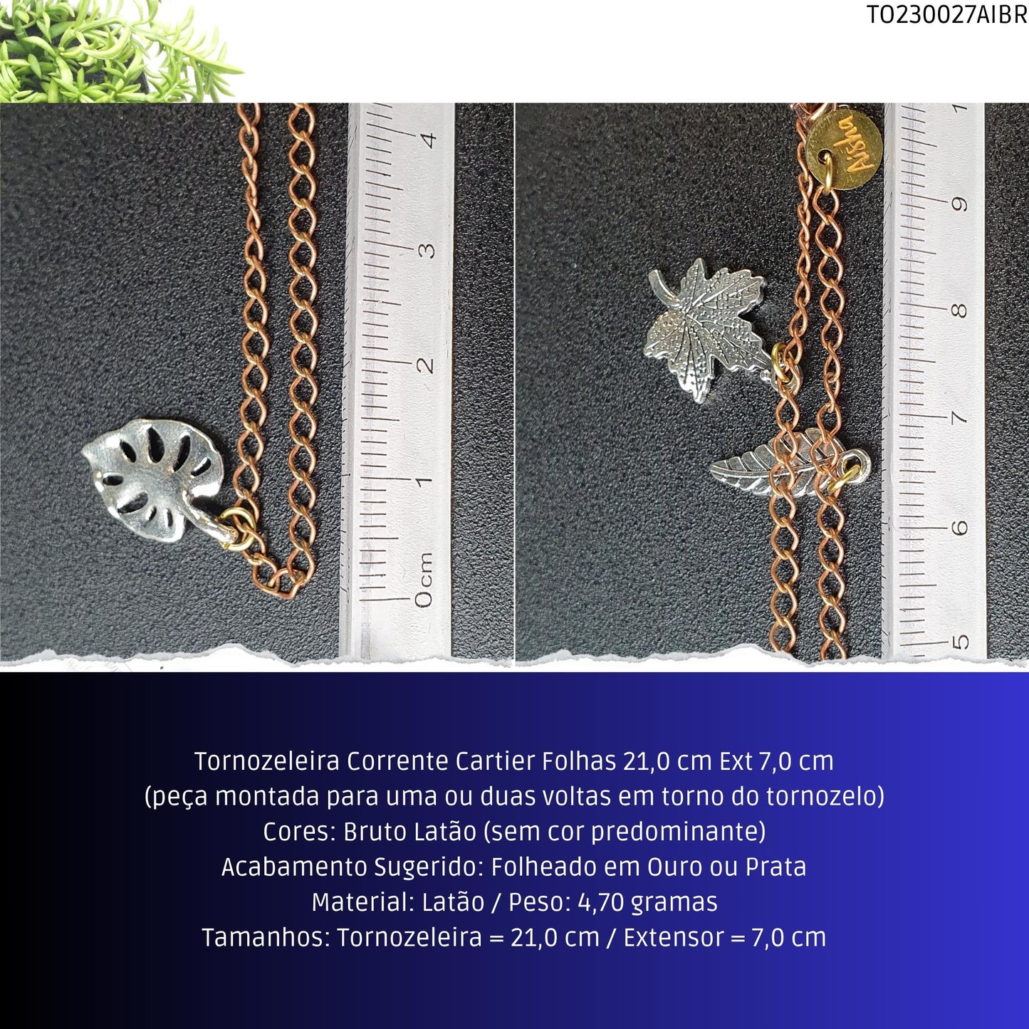Tornozeleira Corrente Cartier Folhas 21.0 cm Ext 7.0 cm  - Código.: TO230027AIBR  - Peso.: 4.7 gr
