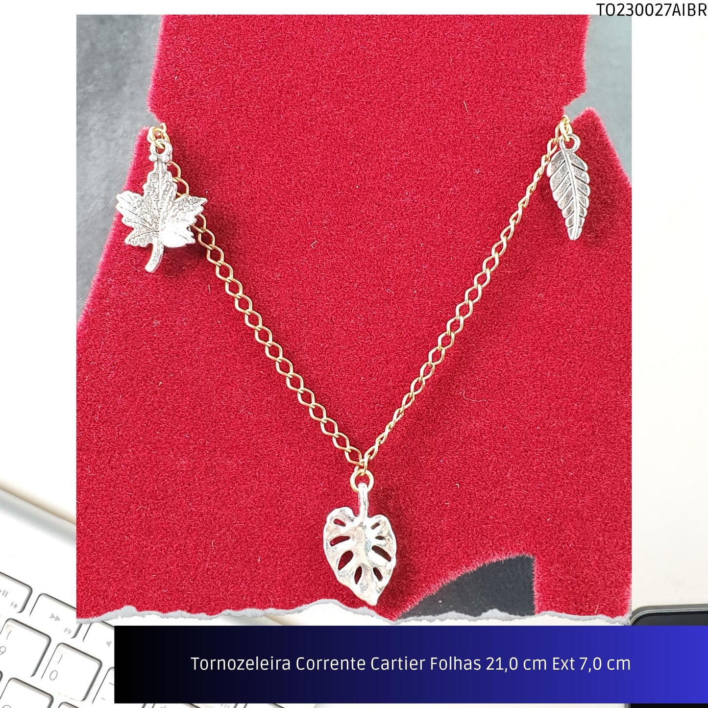 Tornozeleira Corrente Cartier Folhas 21.0 cm Ext 7.0 cm  - Código.: TO230027AIBR  - Peso.: 4.7 gr