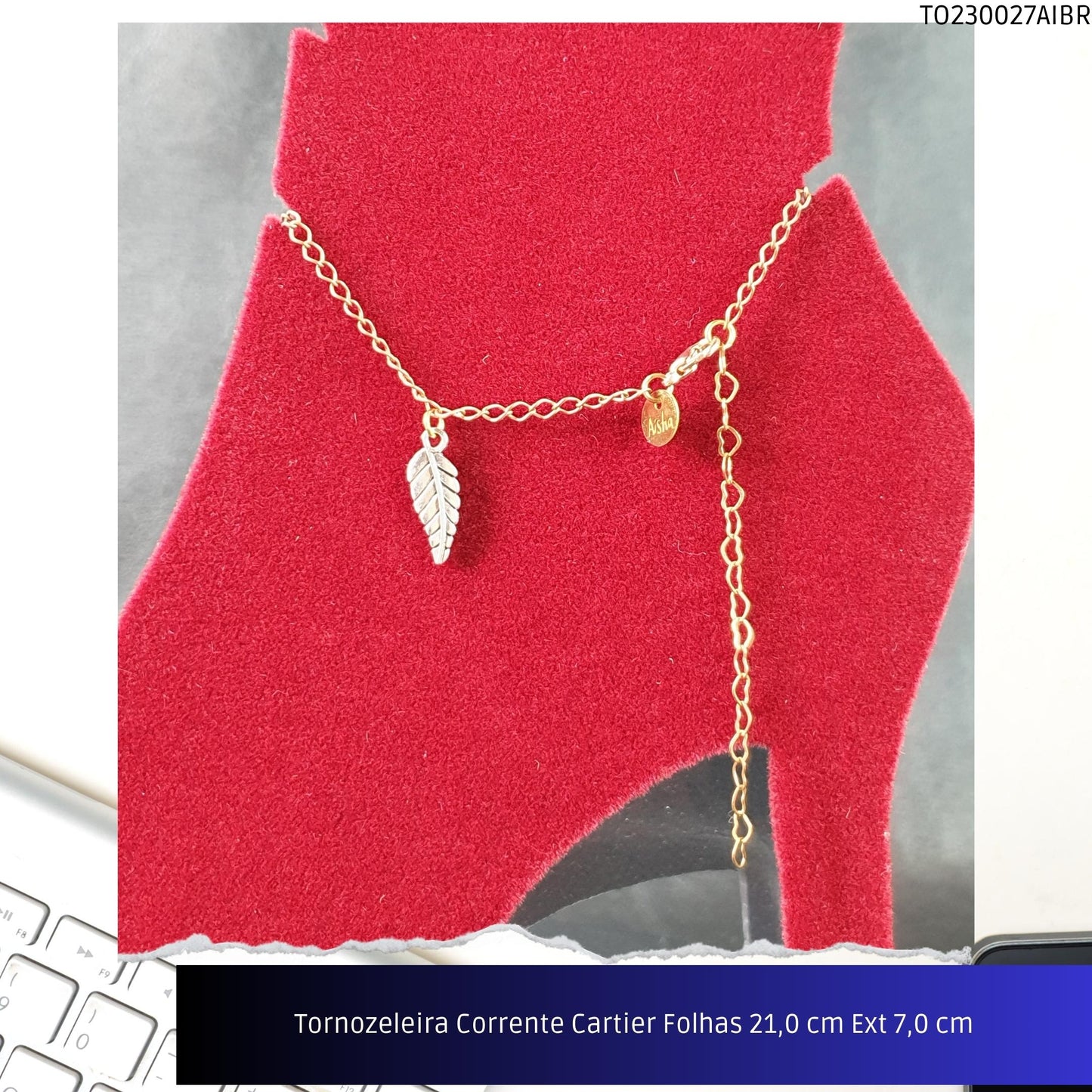 Tornozeleira Corrente Cartier Folhas 21.0 cm Ext 7.0 cm  - Código.: TO230027AIBR  - Peso.: 4.7 gr