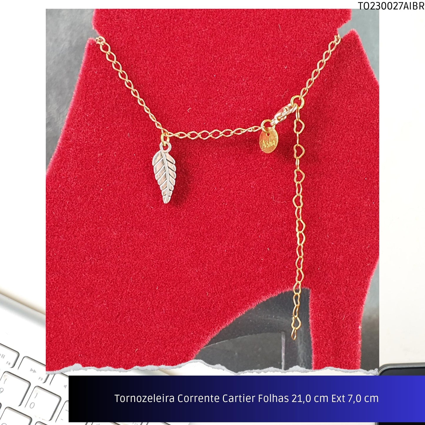 Tornozeleira Corrente Cartier Folhas 21.0 cm Ext 7.0 cm  - Código.: TO230027AIBR  - Peso.: 4.7 gr