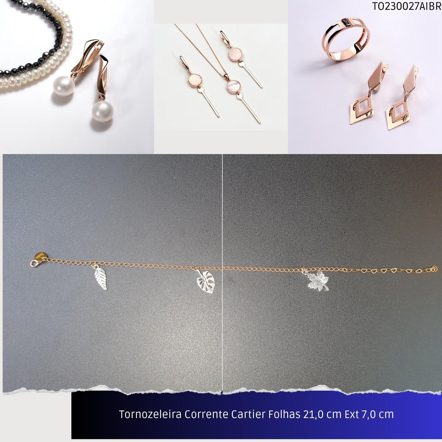 Tornozeleira Corrente Cartier Folhas 21.0 cm Ext 7.0 cm  - Código.: TO230027AIBR  - Peso.: 4.7 gr