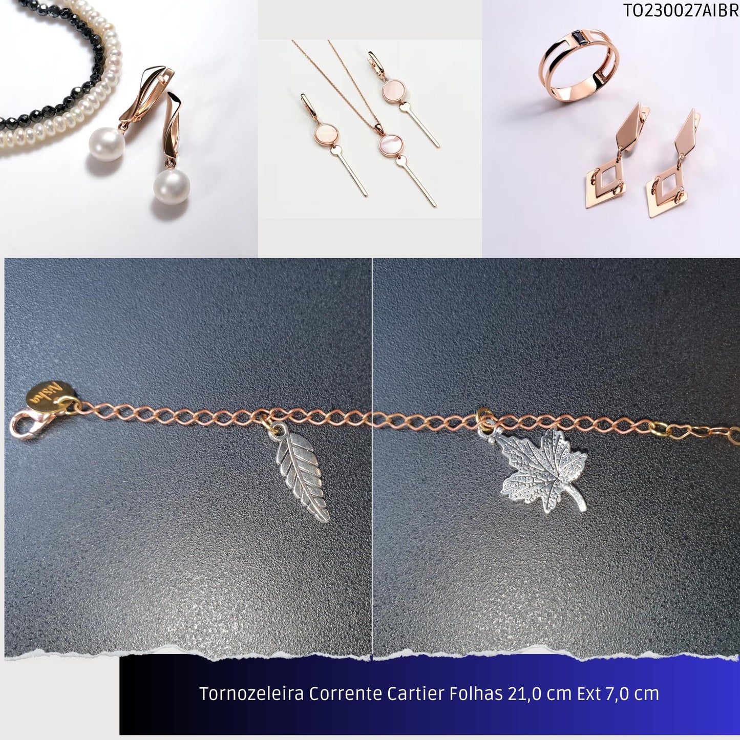 Tornozeleira Corrente Cartier Folhas 21.0 cm Ext 7.0 cm  - Código.: TO230027AIBR  - Peso.: 4.7 gr