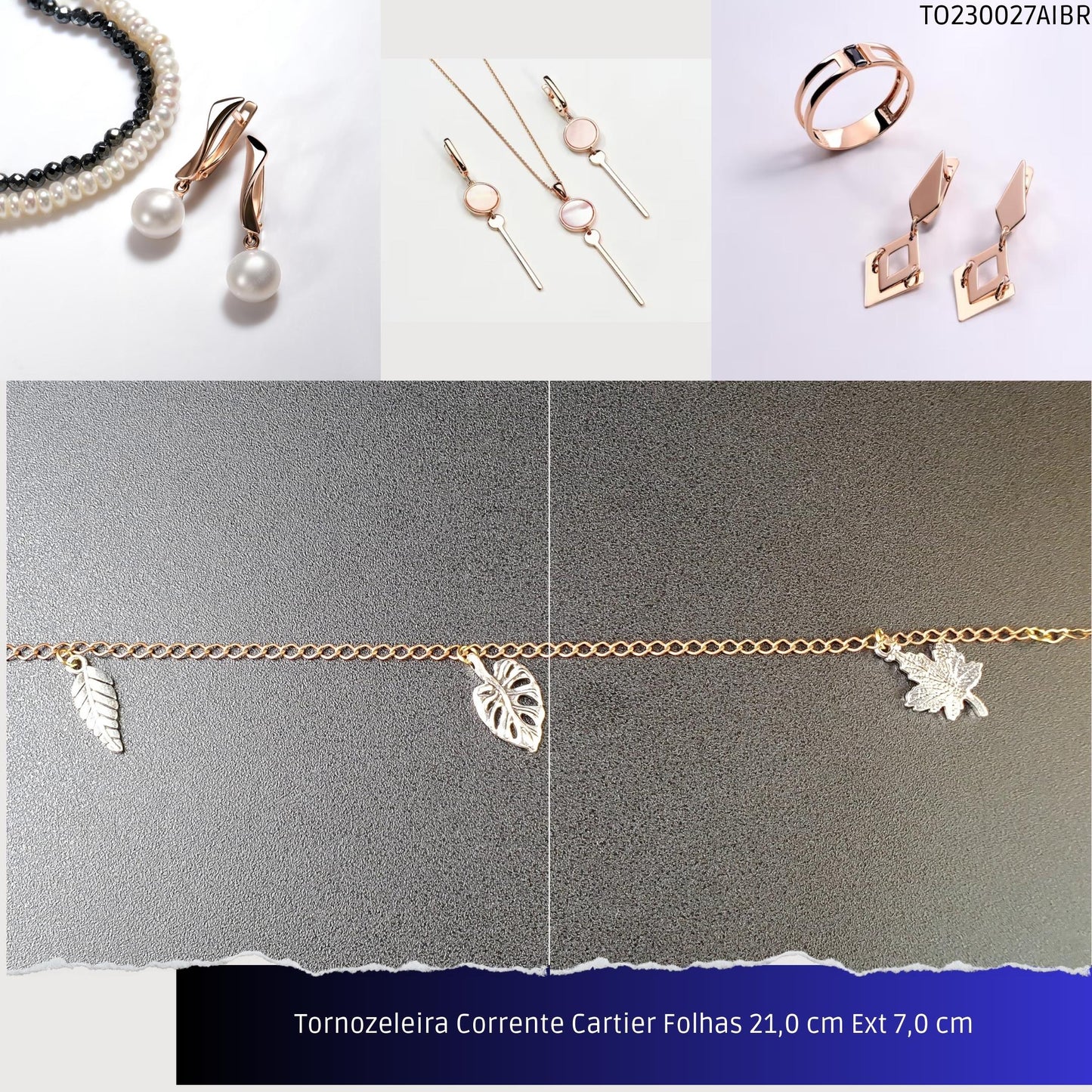 Tornozeleira Corrente Cartier Folhas 21.0 cm Ext 7.0 cm  - Código.: TO230027AIBR  - Peso.: 4.7 gr